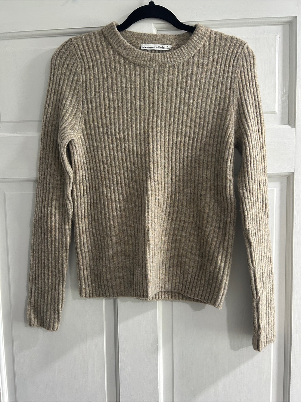 Abercrombie & Fitch Women's Taupe Ribbed Crewneck Sweater